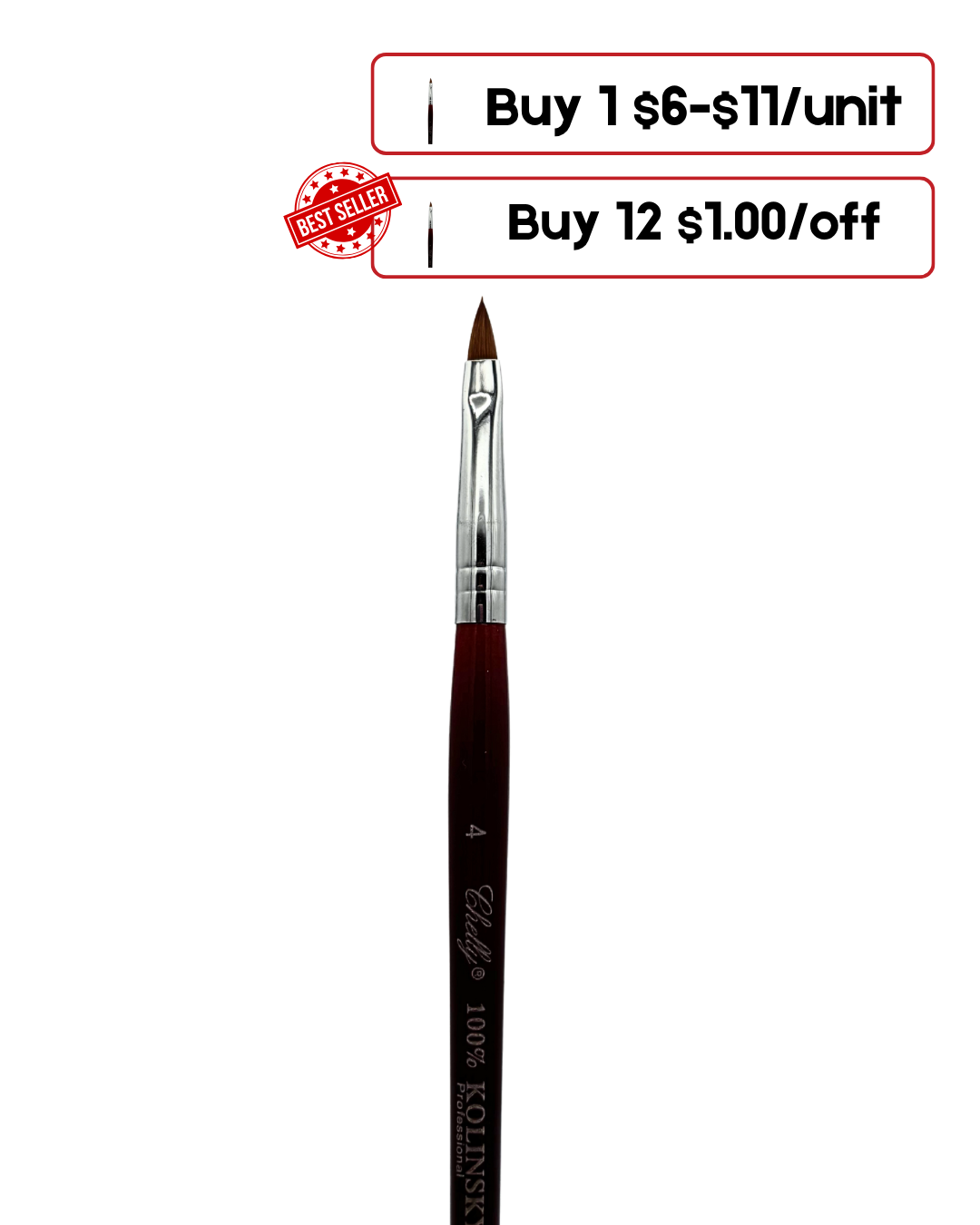 Chelly Kolinsky Nail Brushes – #4, #6, #8, #10