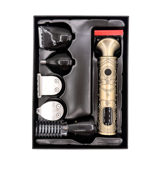 Professional Rechargeable Hair Clipper Set with Stand – Multi-Blade System, Accessories & Charger Included