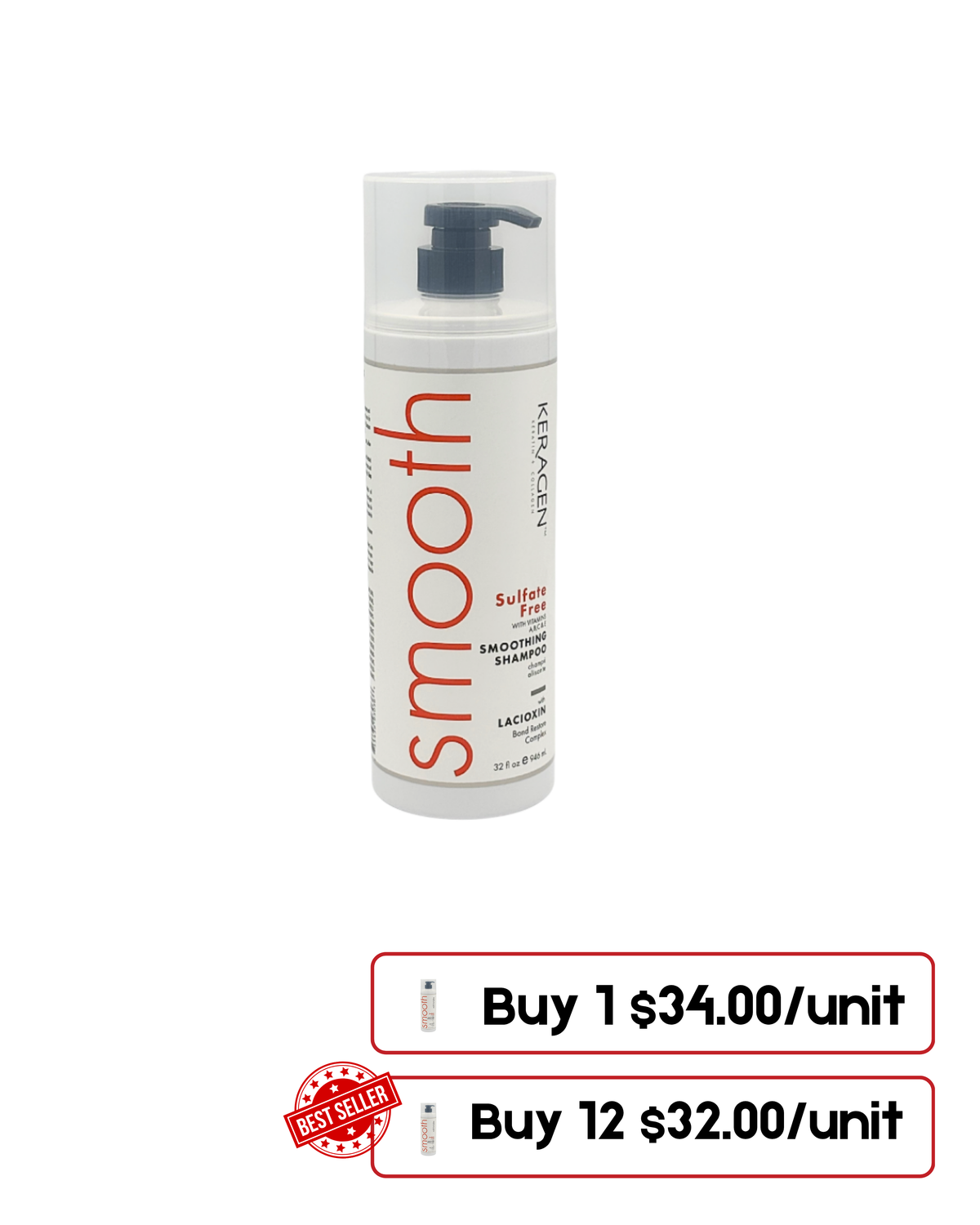 KERAGEN - Smoothing Shampoo with Keratin Sulfate Free, 32 Oz