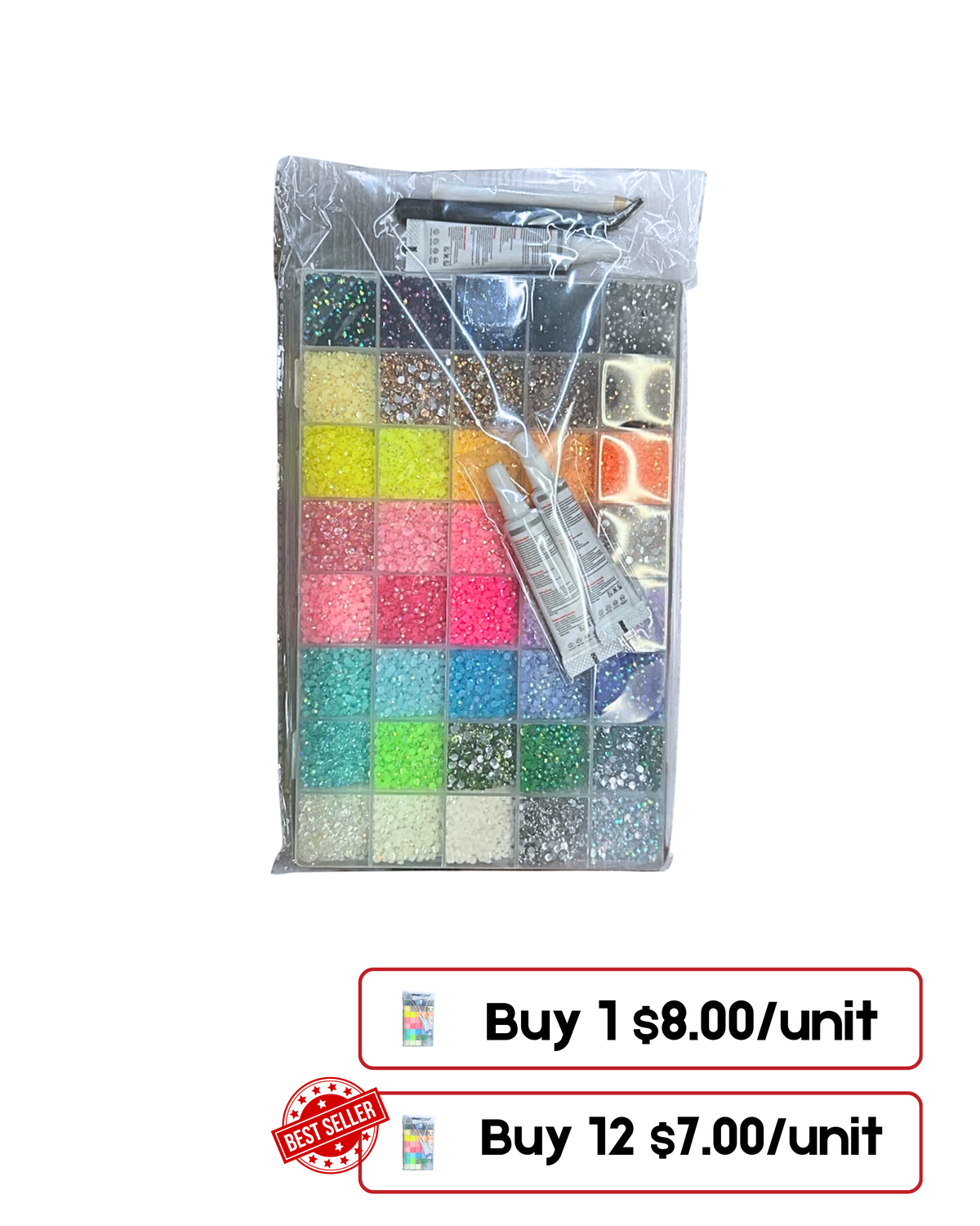 Kit de cristales para uñas XL con pinzas y pegamento