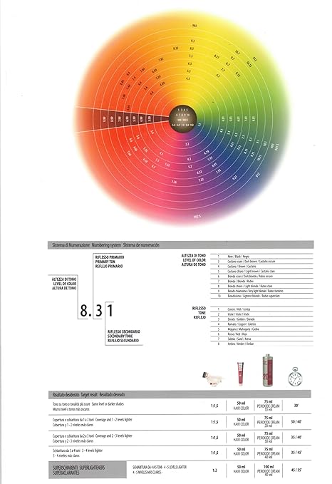 Blondette Hair Color Chart, scale of colors on strands of hair.
