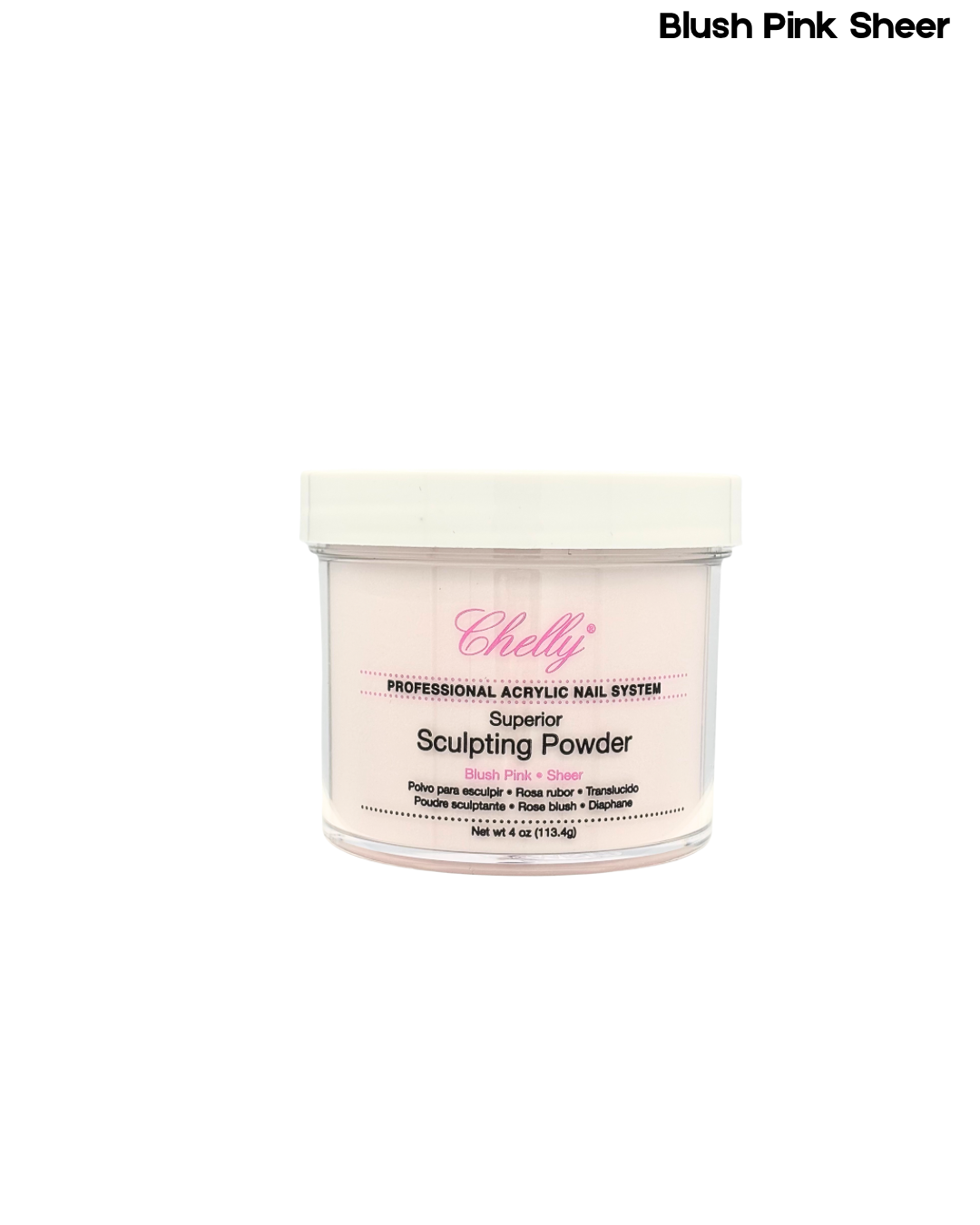 Chelly Acrylic Powder – 4 Oz | White, Blush Pink Sheer, Clear Sheer, Medium Pink Sheer