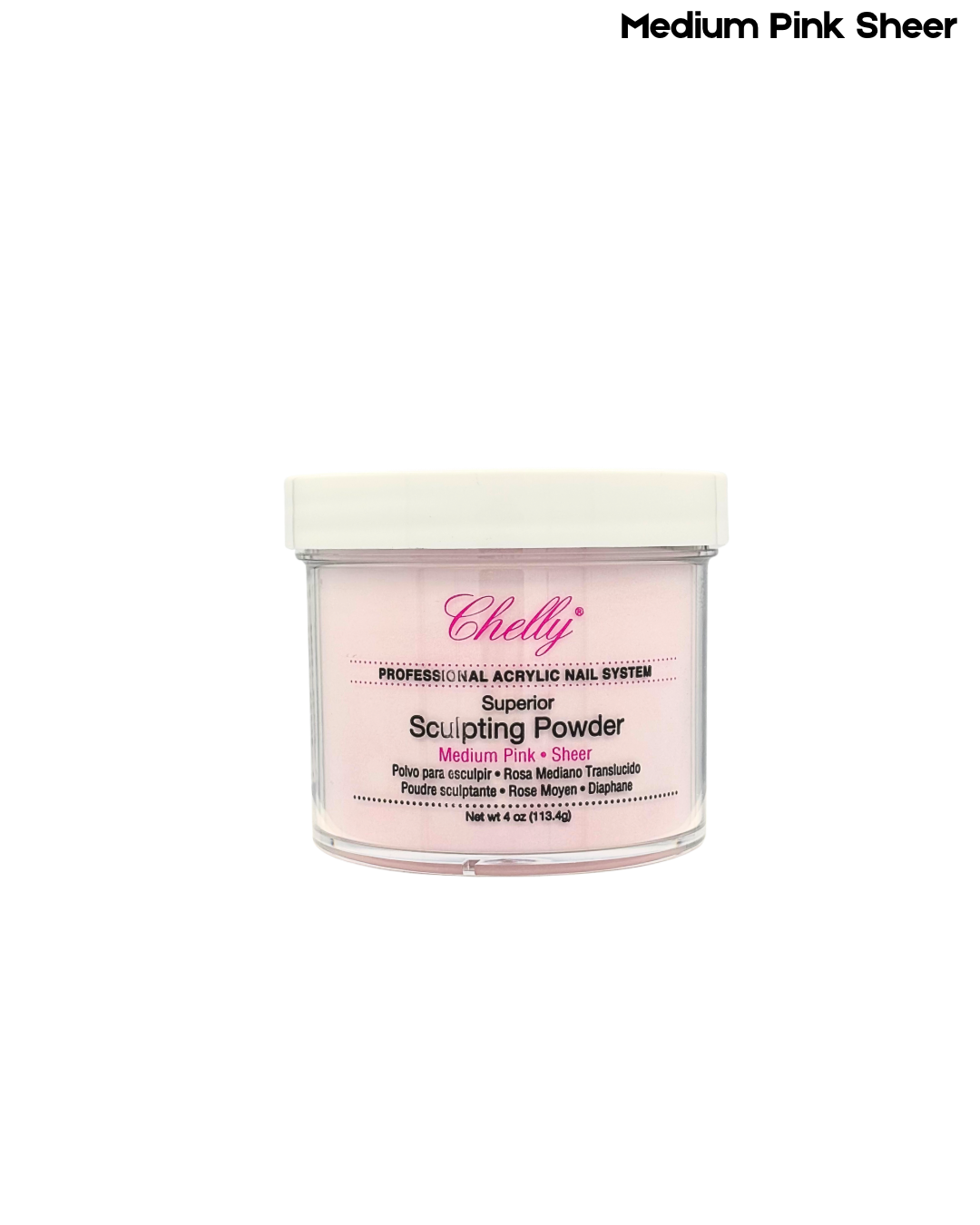 Chelly Acrylic Powder – 4 Oz | White, Blush Pink Sheer, Clear Sheer, Medium Pink Sheer