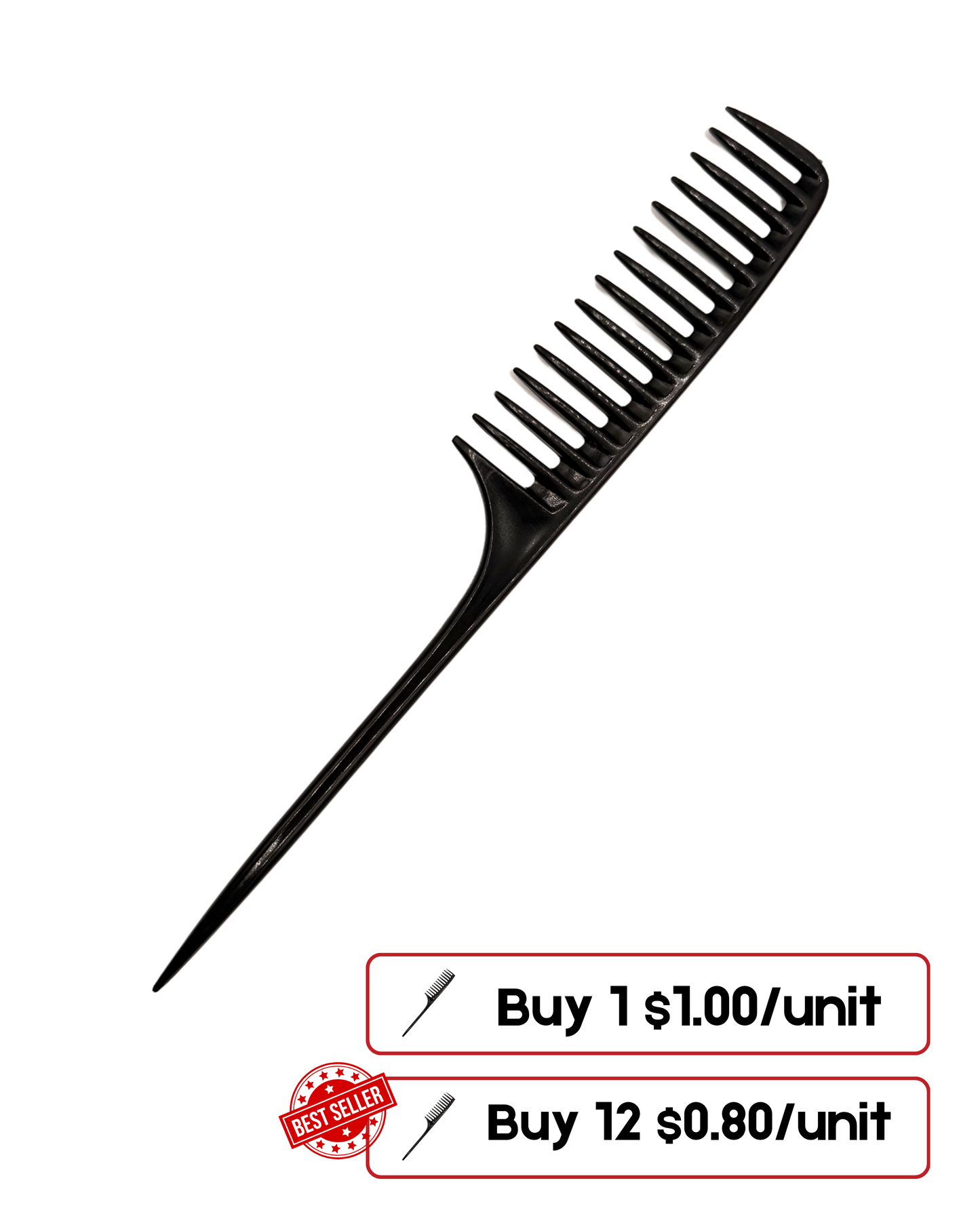 Black Tail Comb – Long Pin Rat Tail Comb for Styling & Sectioning