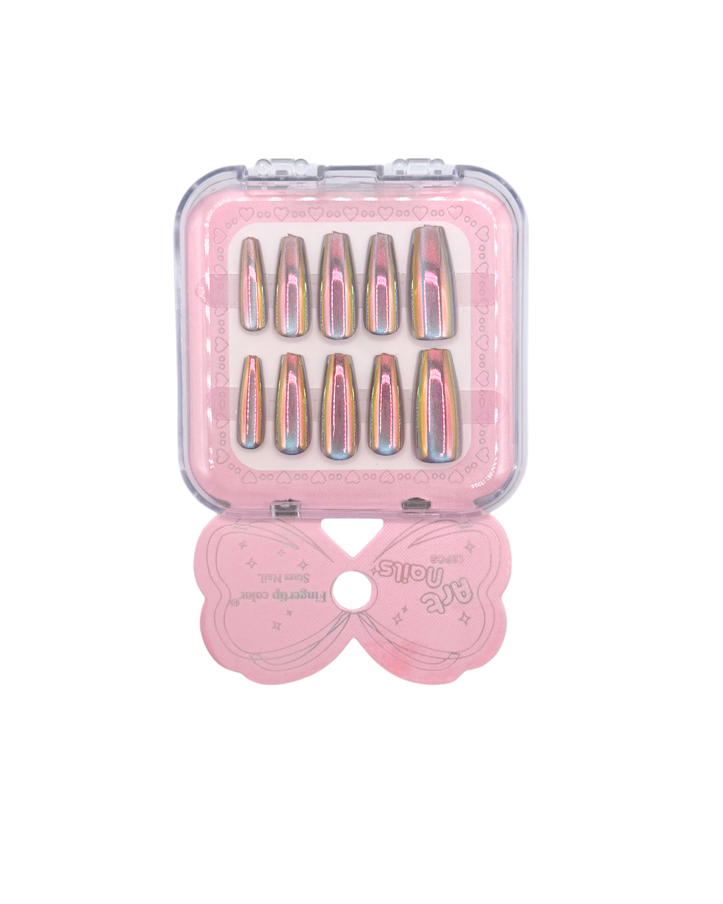 Mirror Effect Press-On Nails – Coffin Medium & Short Square Set 12 (styles of each one)