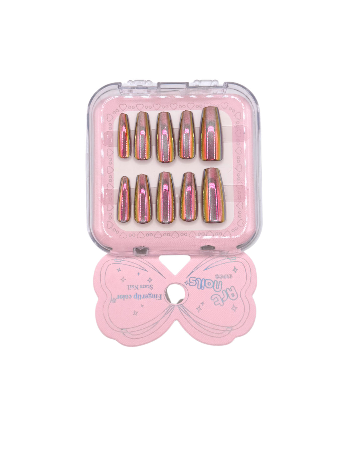 Mirror Effect Press-On Nails – Coffin Medium & Short Square Set 12 (styles of each one)