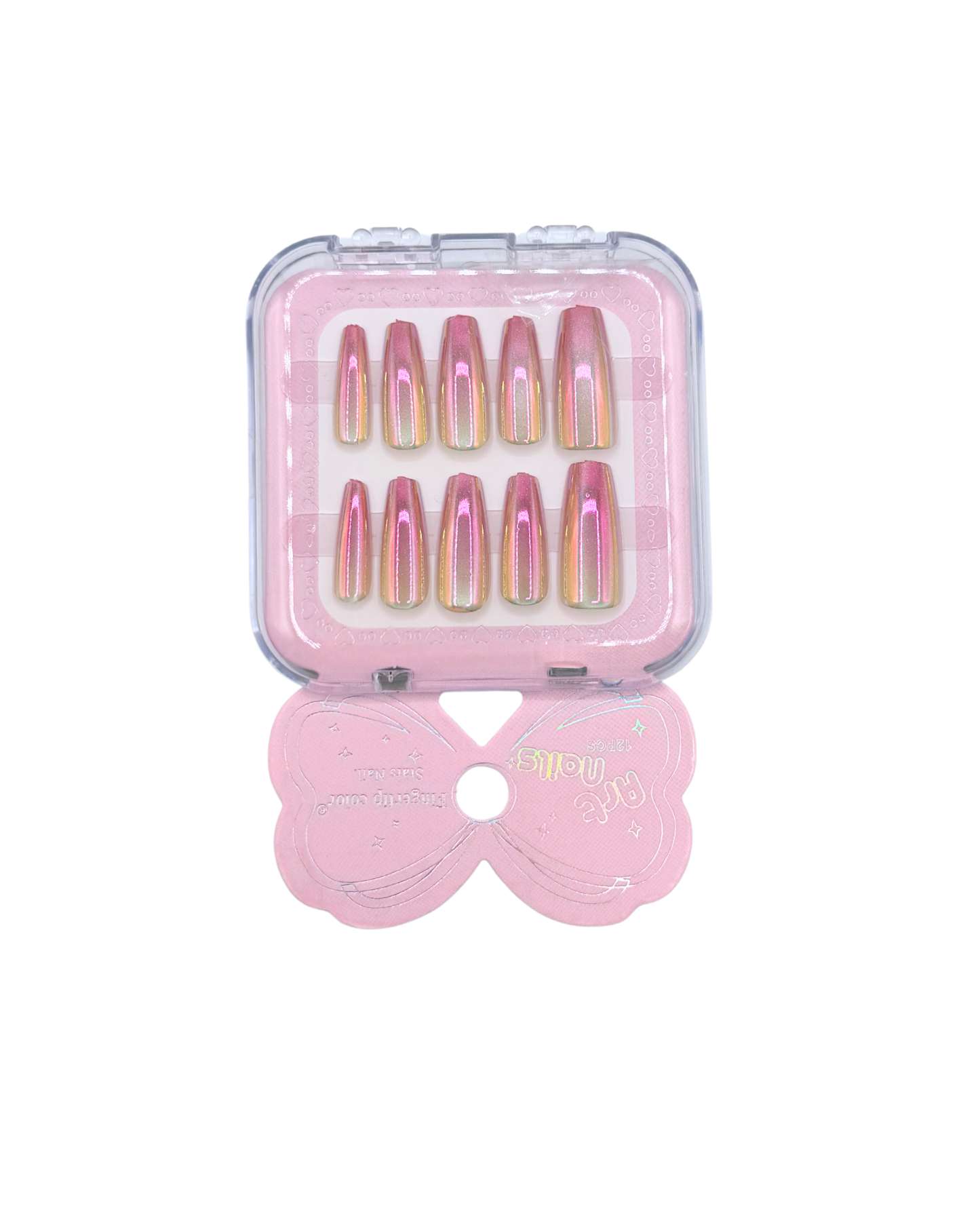 Mirror Effect Press-On Nails – Coffin Medium & Short Square Set 12 (styles of each one)