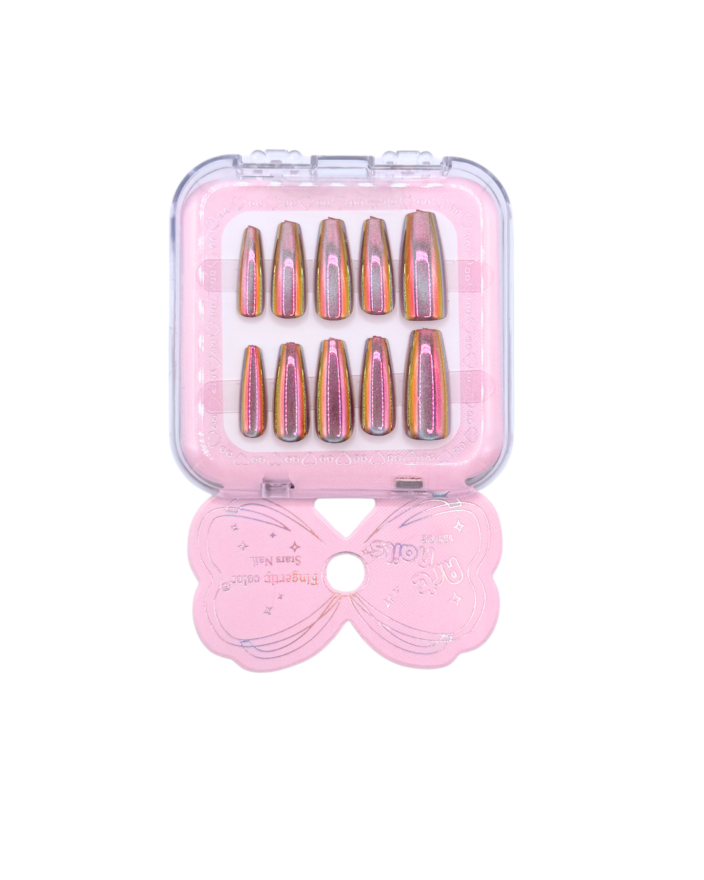 Mirror Effect Press-On Nails – Coffin Medium & Short Square Set 12 (styles of each one)