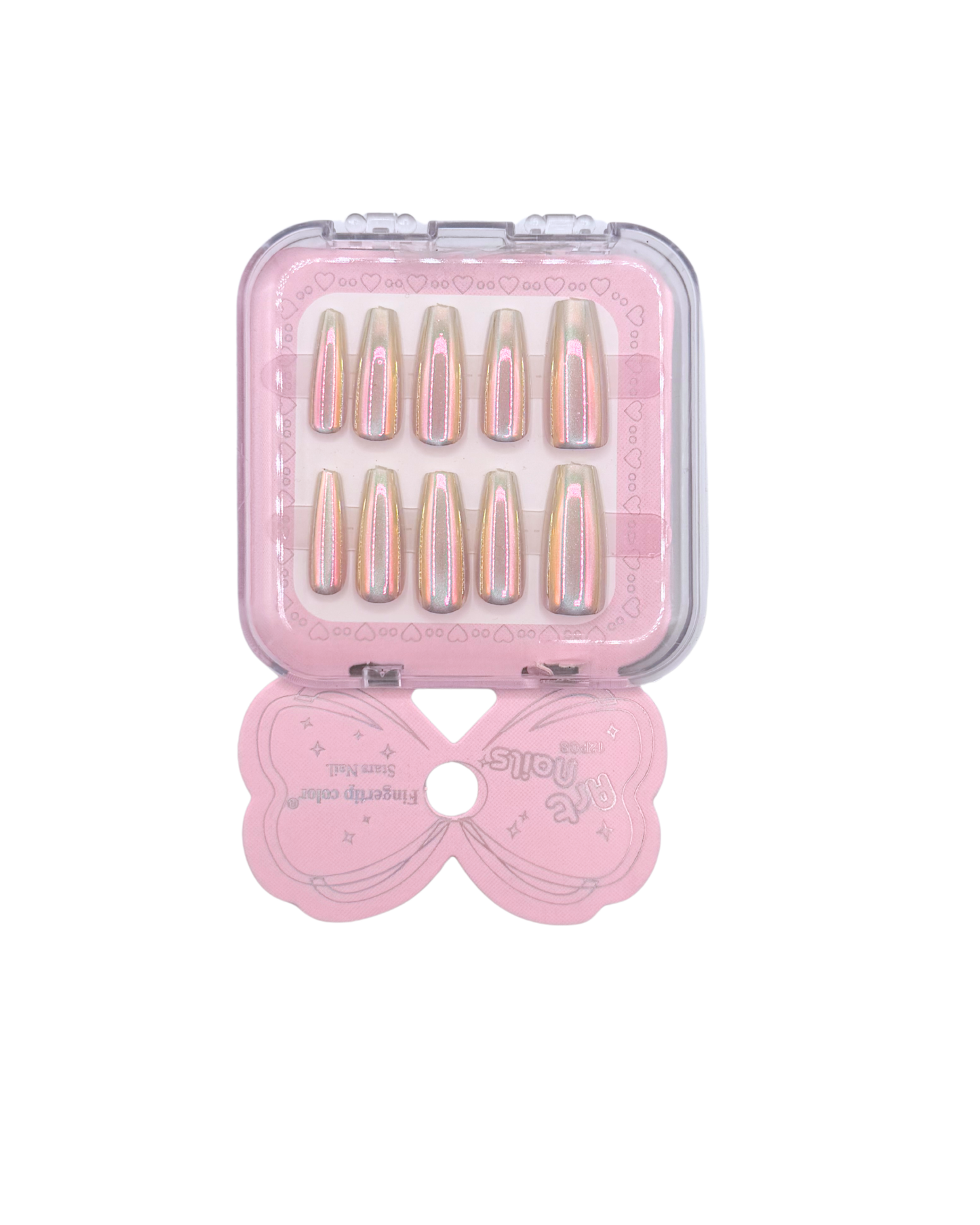 Mirror Effect Press-On Nails – Coffin Medium & Short Square Set 12 (styles of each one)