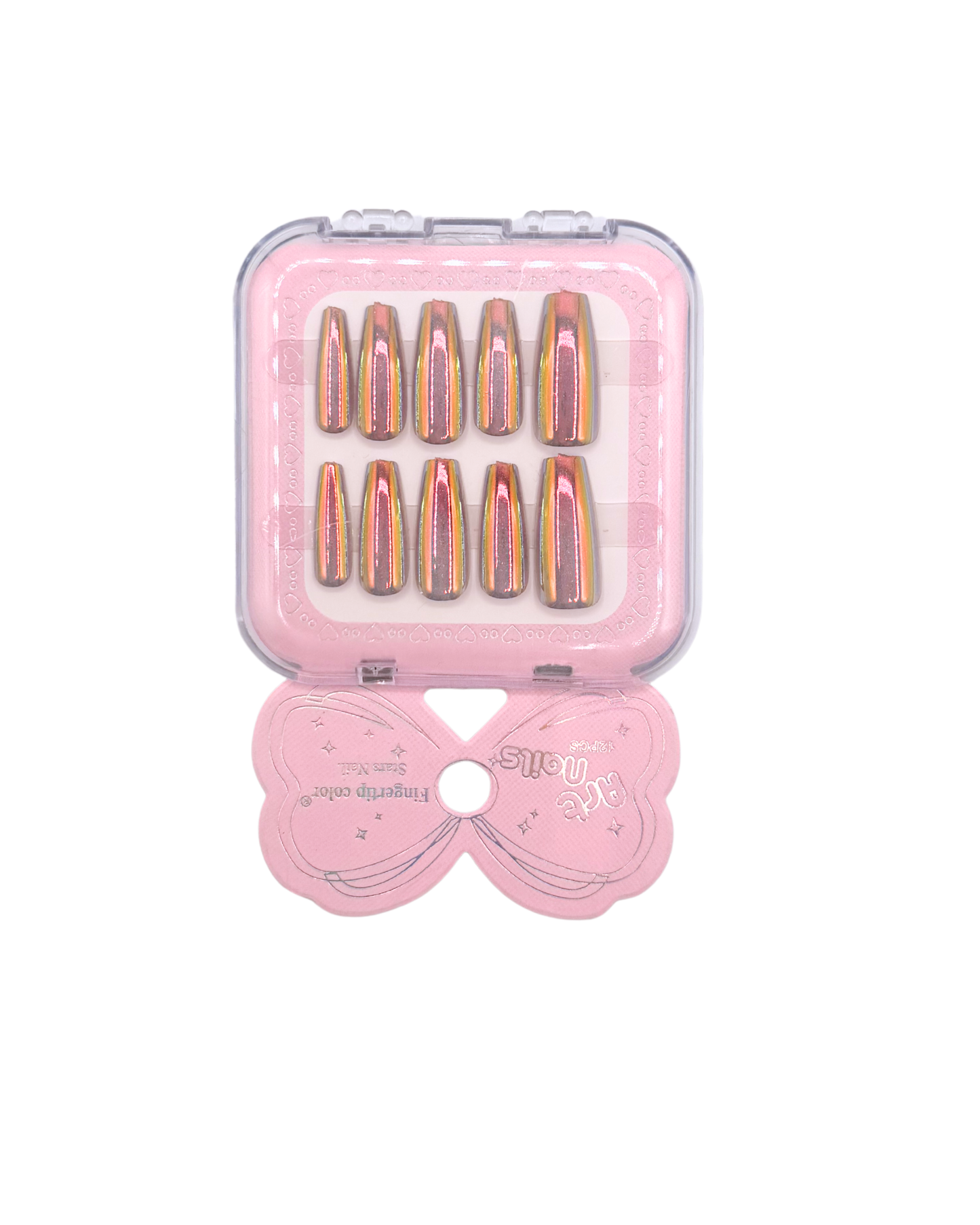Mirror Effect Press-On Nails – Coffin Medium & Short Square Set 12 (styles of each one)