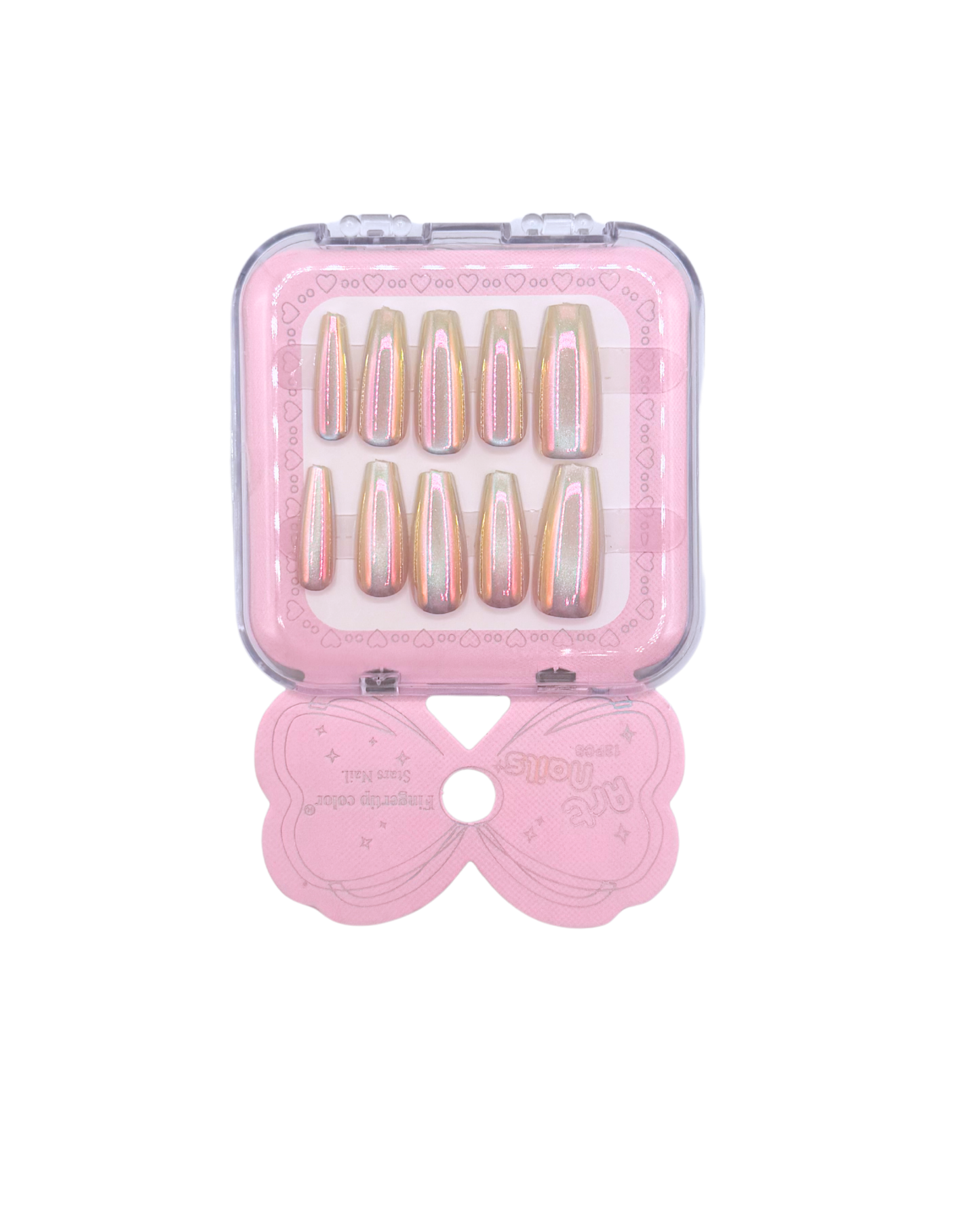 Mirror Effect Press-On Nails – Coffin Medium & Short Square Set 12 (styles of each one)