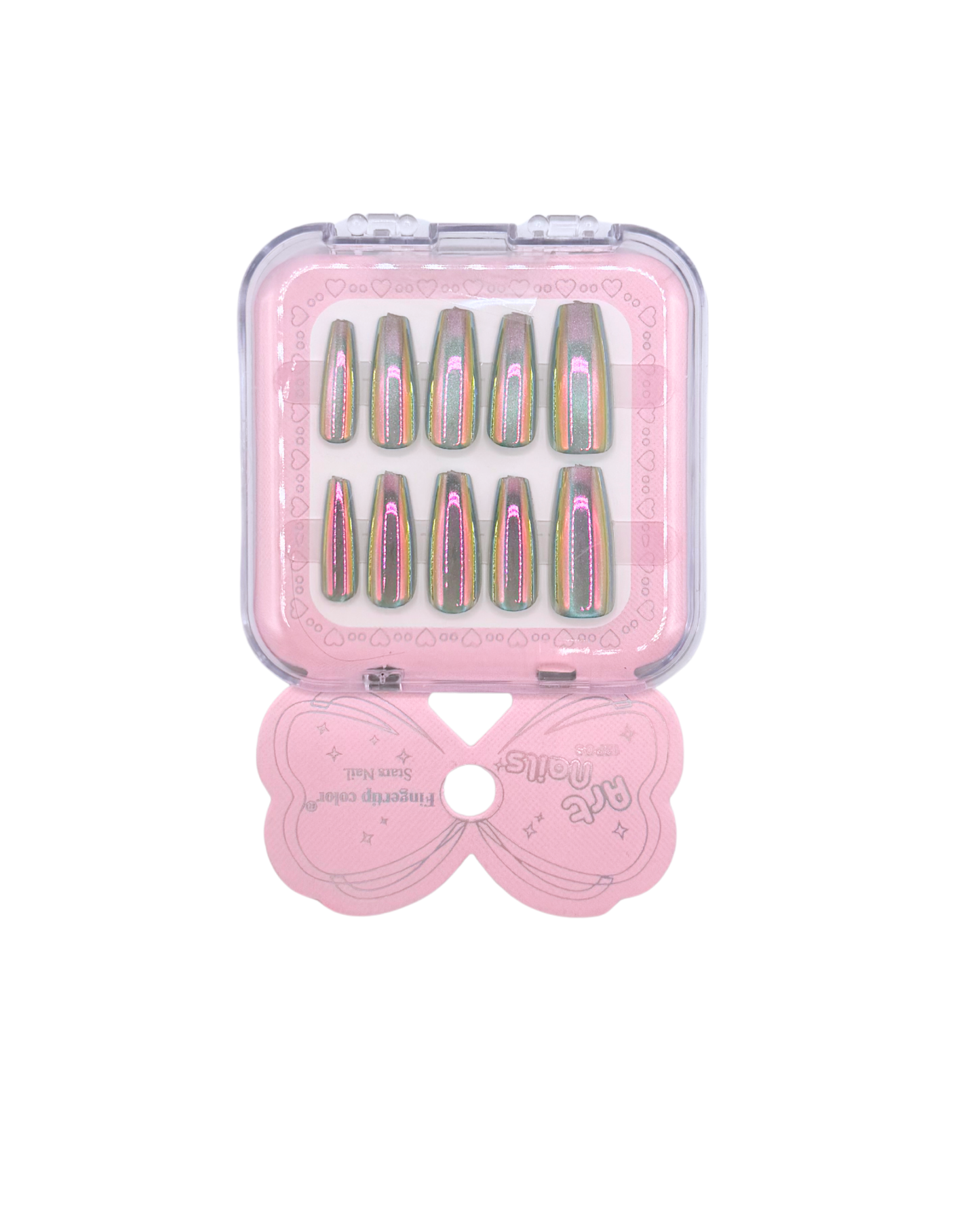 Mirror Effect Press-On Nails – Coffin Medium & Short Square Set 12 (styles of each one)