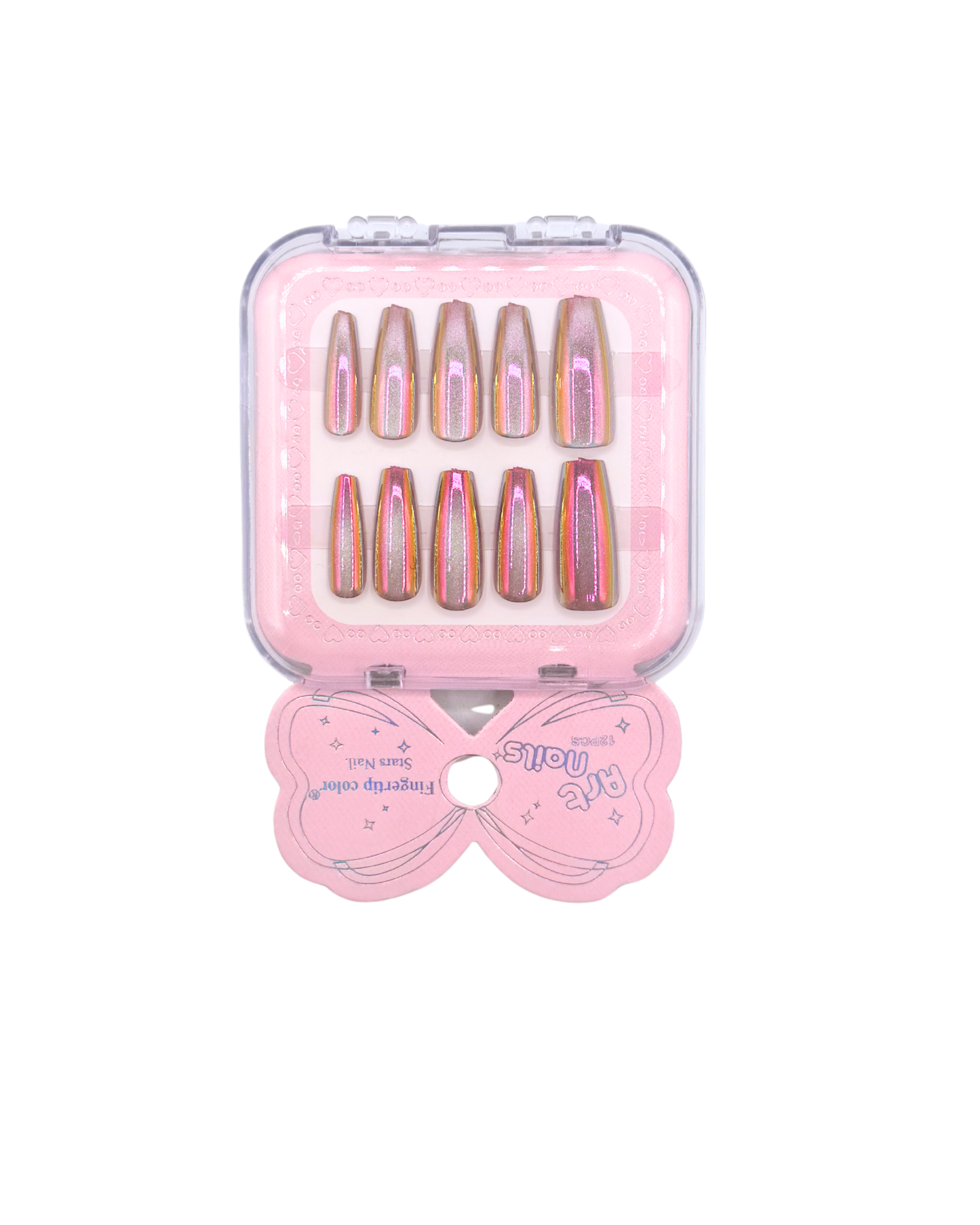 Mirror Effect Press-On Nails – Coffin Medium & Short Square Set 12 (styles of each one)