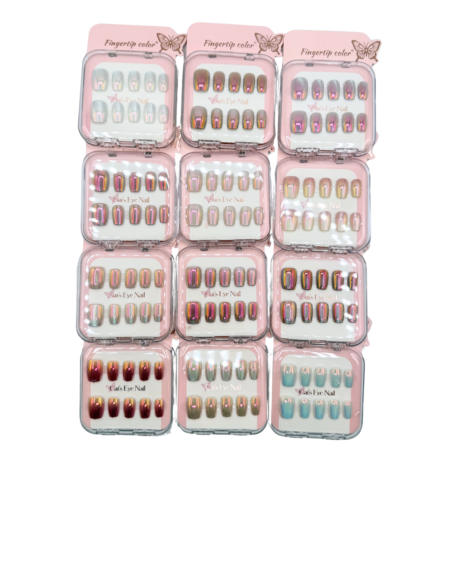 Mirror Effect Press-On Nails – Coffin Medium & Short Square Set 12 (styles of each one)