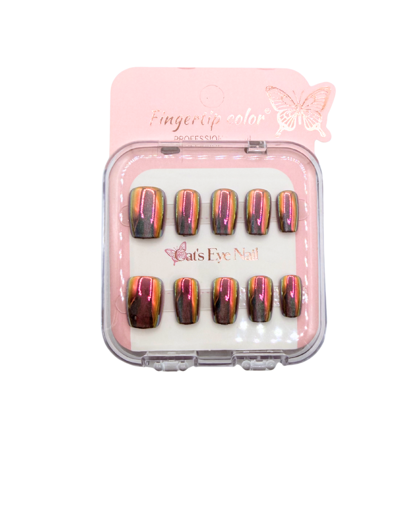 Mirror Effect Press-On Nails – Coffin Medium & Short Square Set 12 (styles of each one)