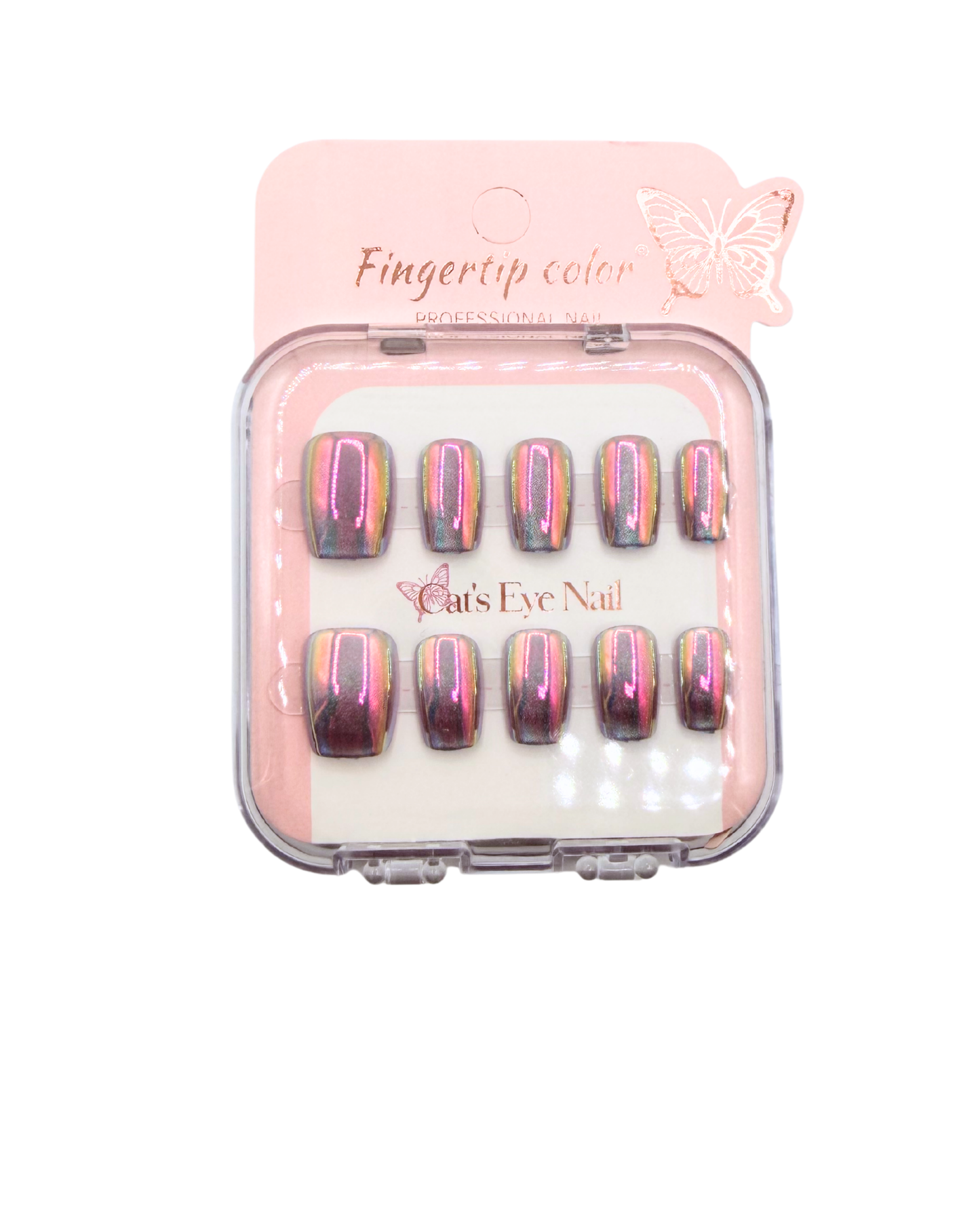 Mirror Effect Press-On Nails – Coffin Medium & Short Square Set 12 (styles of each one)