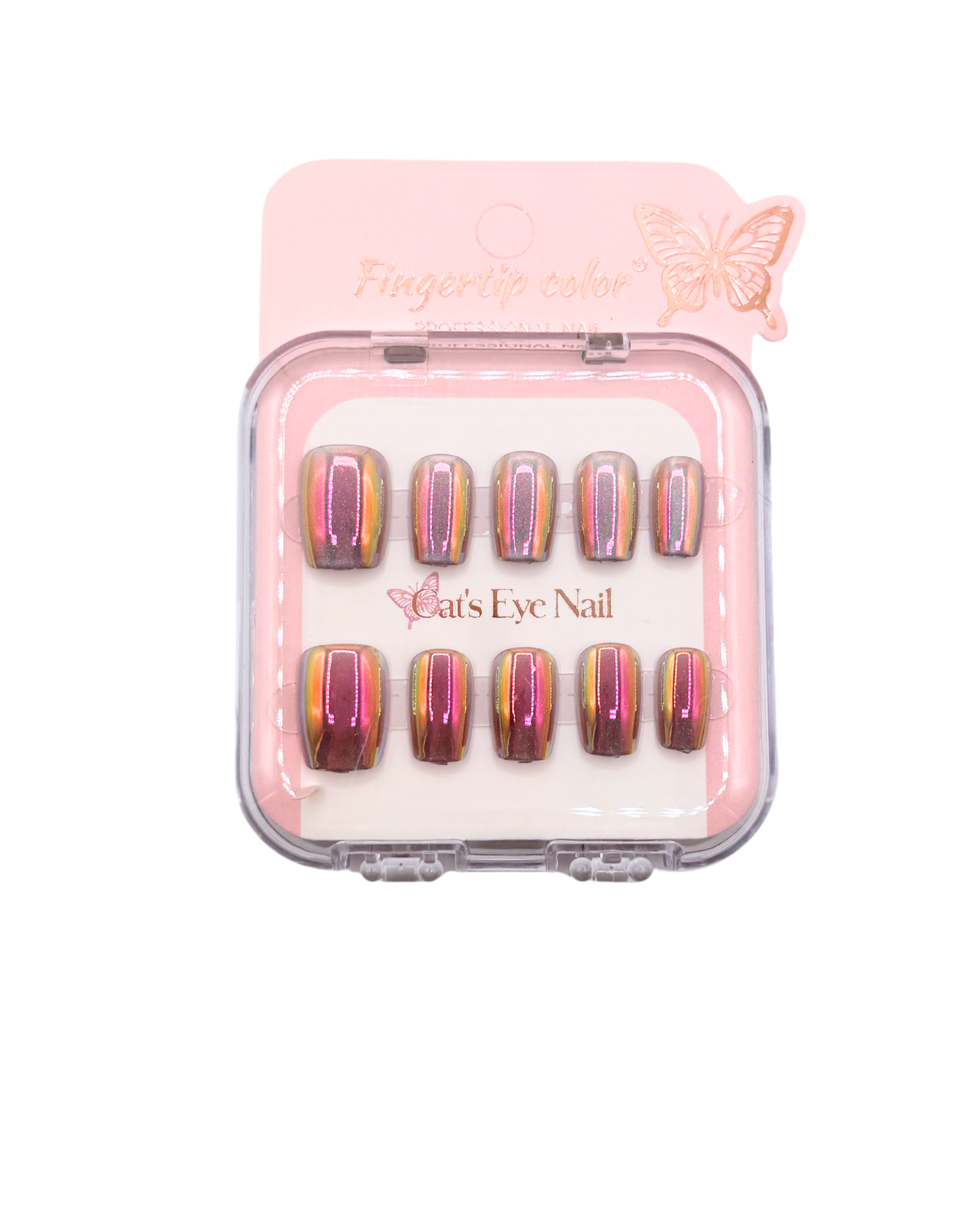 Mirror Effect Press-On Nails – Coffin Medium & Short Square Set 12 (styles of each one)