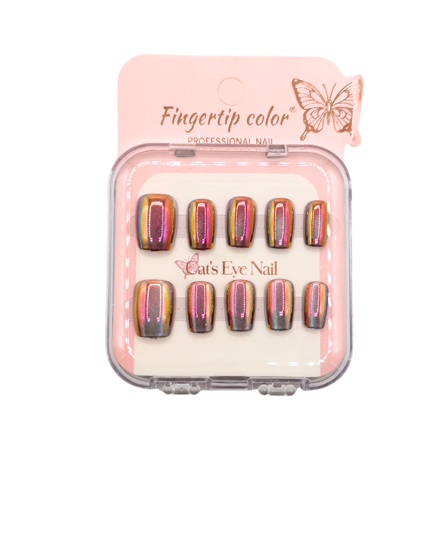 Mirror Effect Press-On Nails – Coffin Medium & Short Square Set 12 (styles of each one)