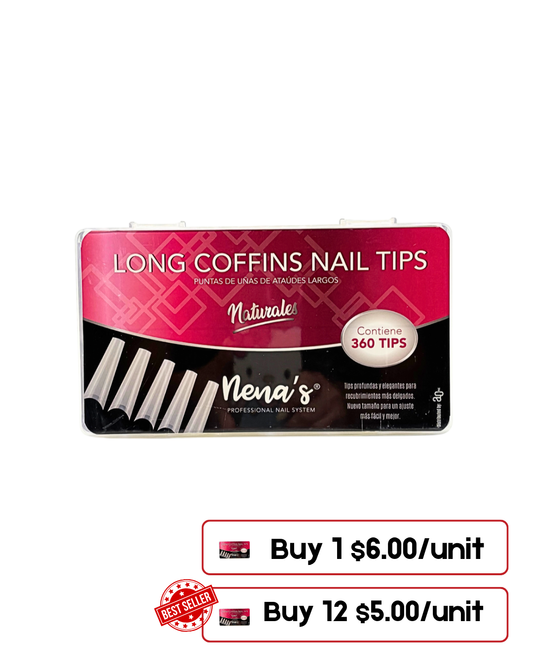 Nena’s Nails Nail Tips – Long Coffin, Long Square and Long Stiletto | Clear & Natural