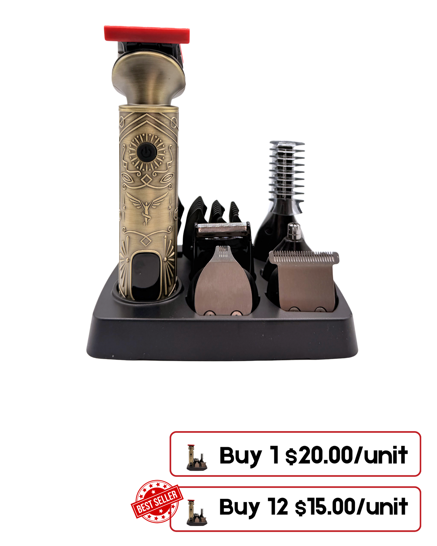 Professional Rechargeable Hair Clipper Set with Stand – Multi-Blade System, Accessories & Charger Included