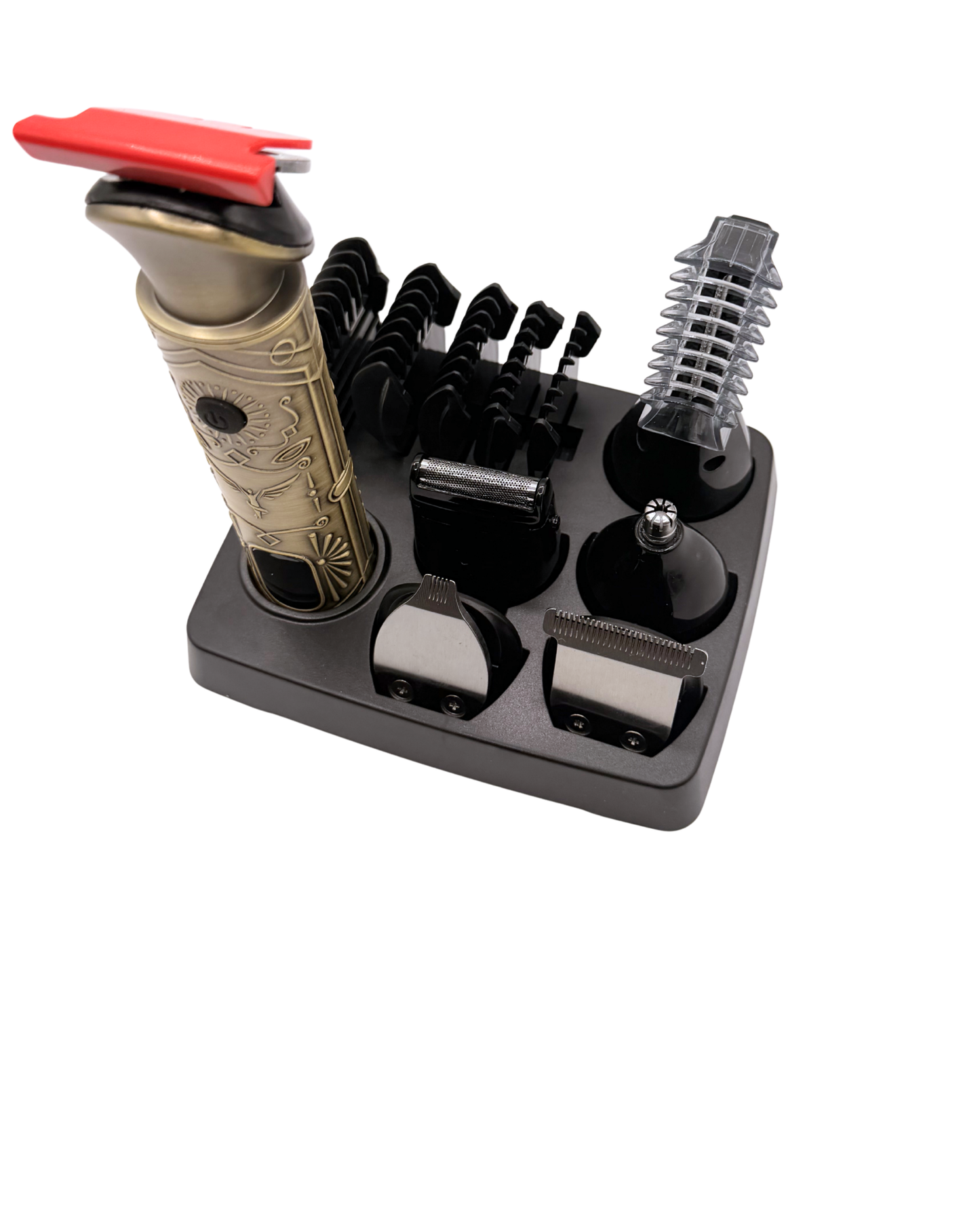 Professional Rechargeable Hair Clipper Set with Stand – Multi-Blade System, Accessories & Charger Included