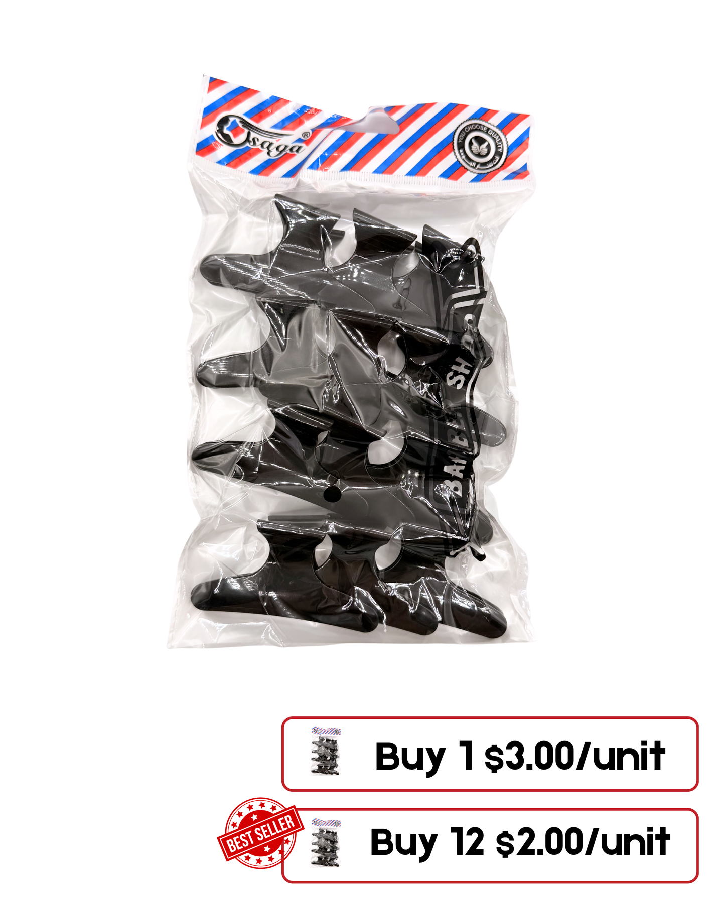 Professional Hair Clips Set – 12 Pieces (Black or Mixed Colors) for Medium Hair Sectioning