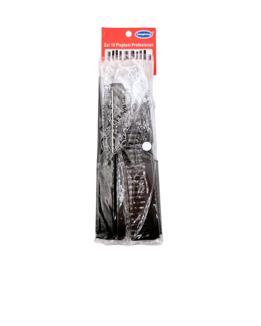 Professional Stylist Comb Set – 10 Black Combs for Salon & Barber Use