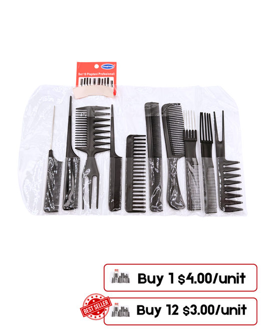 Professional Stylist Comb Set – 10 Black Combs for Salon & Barber Use