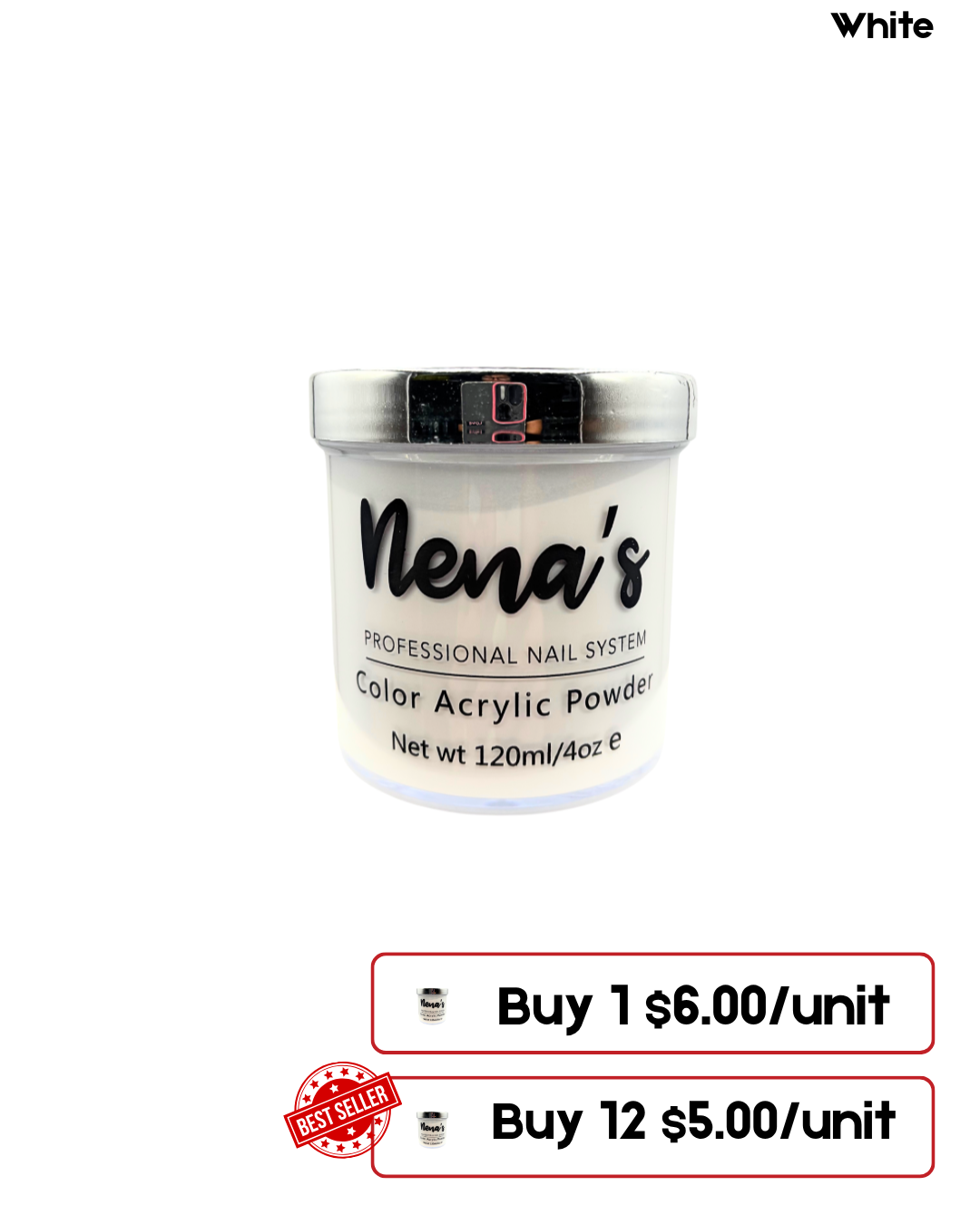 Nena’s Nails Acrylic Powder – 4 Oz | Clear, White, Nude
