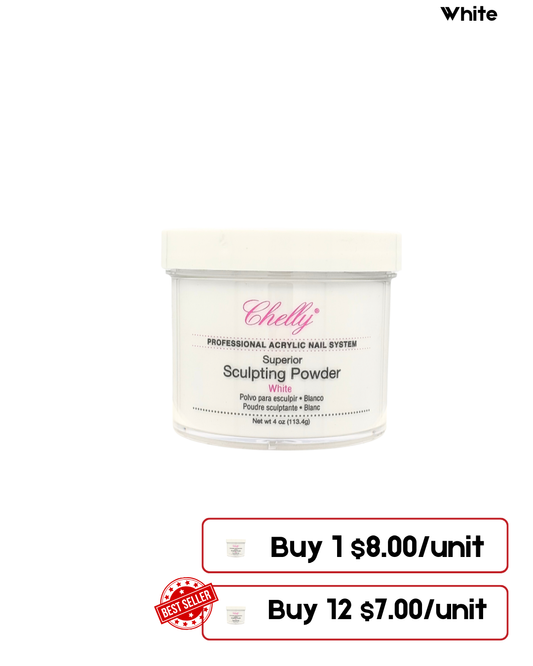 Chelly Acrylic Powder – 4 Oz | White, Blush Pink Sheer, Clear Sheer, Medium Pink Sheer