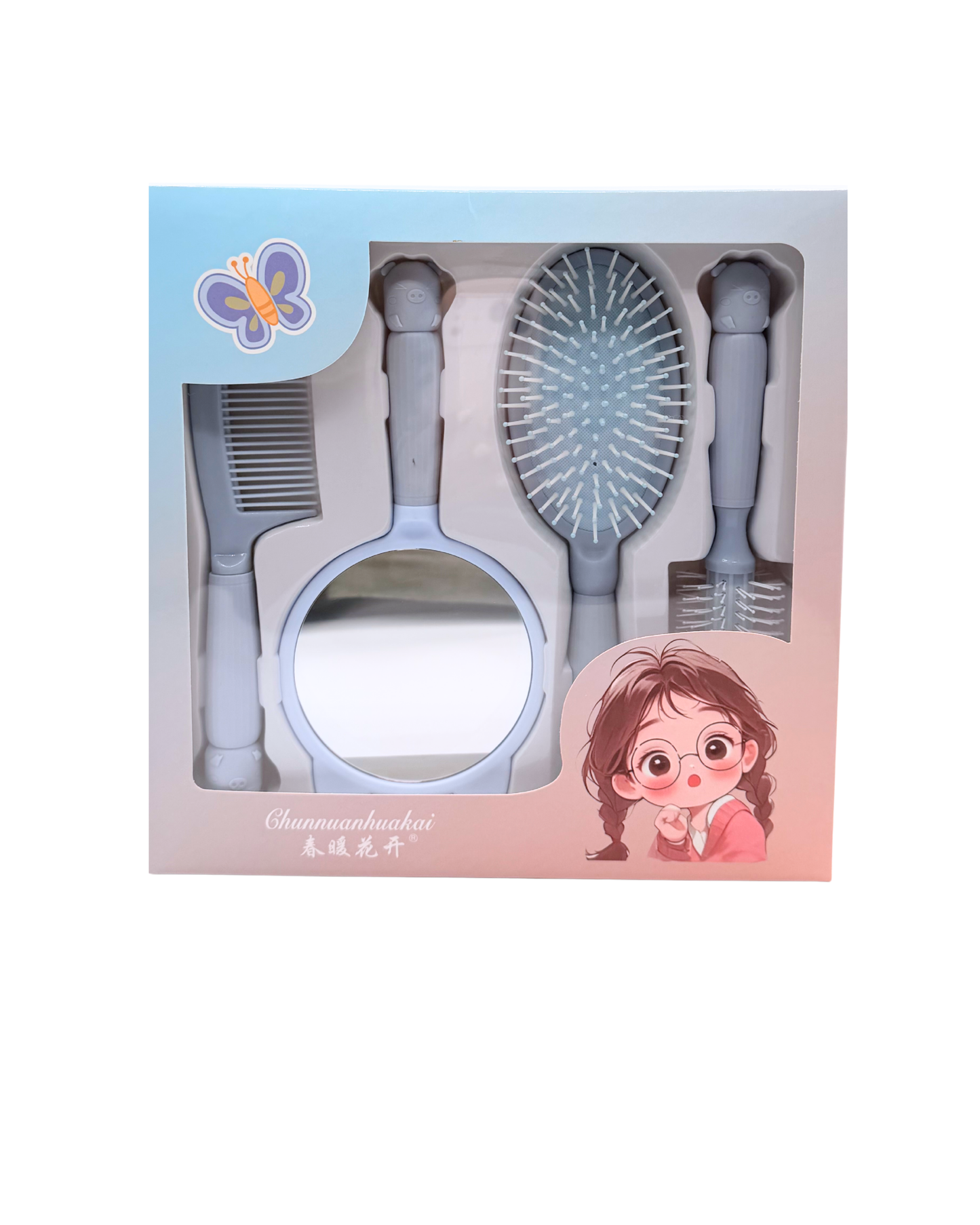 Kids Hair Styling Set – 5-Piece Salon Kit with Mirror, Comb & Brushes (Colorful Design)