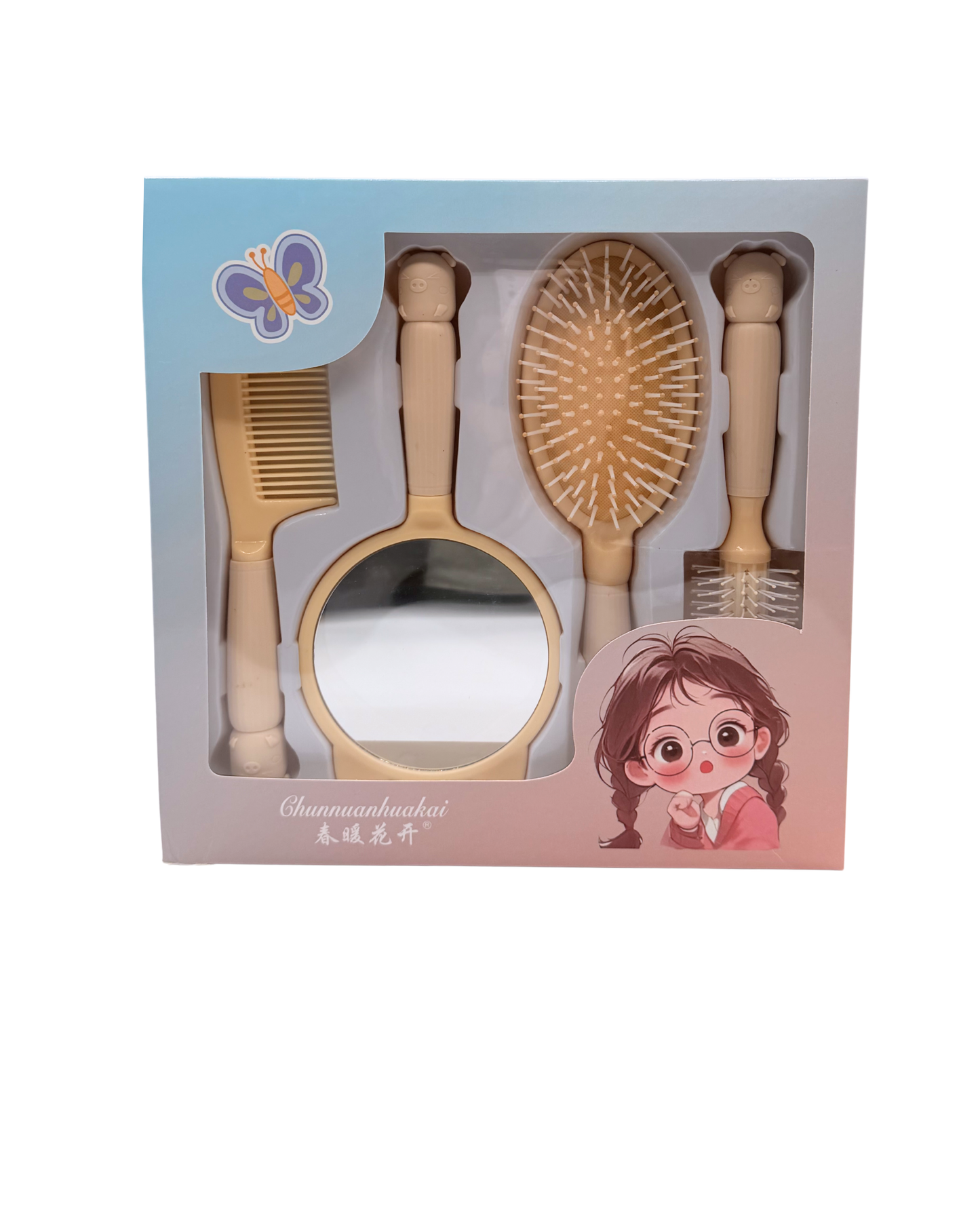 Kids Hair Styling Set – 5-Piece Salon Kit with Mirror, Comb & Brushes (Colorful Design)