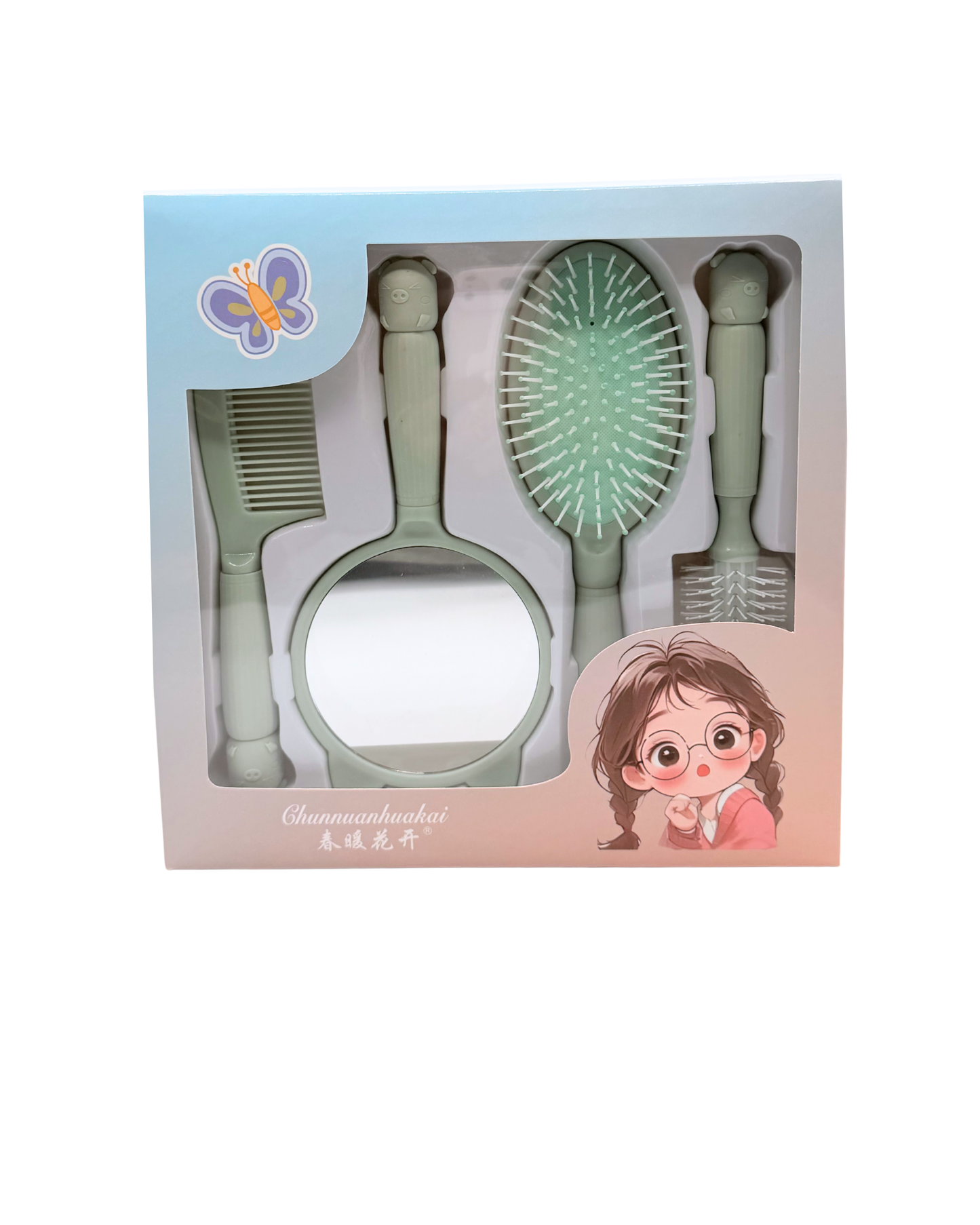 Kids Hair Styling Set – 5-Piece Salon Kit with Mirror, Comb & Brushes (Colorful Design)