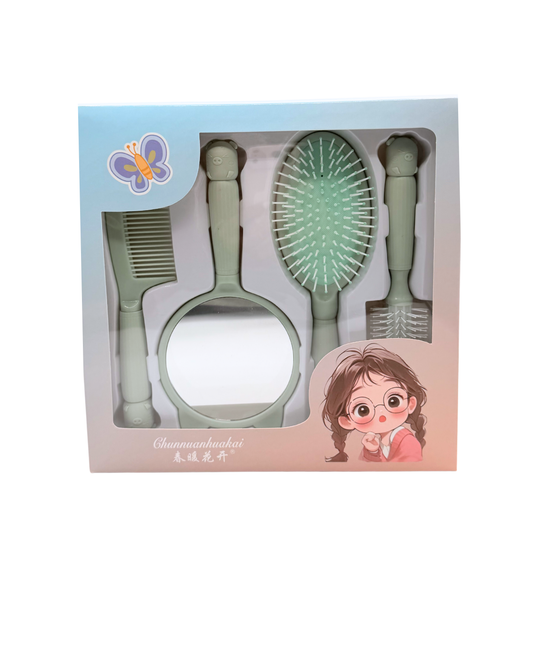 Kids Hair Styling Set – 5-Piece Salon Kit with Mirror, Comb & Brushes (Colorful Design)
