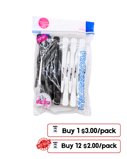 Long Black & White Hair Clips – 12 Pack Professional Sectioning Clips